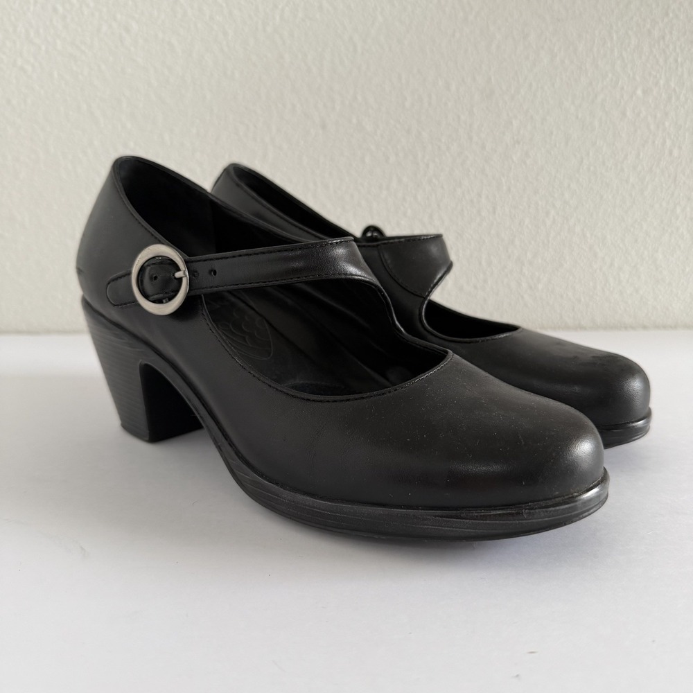 Dansko Becca Mary Jane Pumps Black Leather Asymmentrical Strap Women 38 US 7.5-8